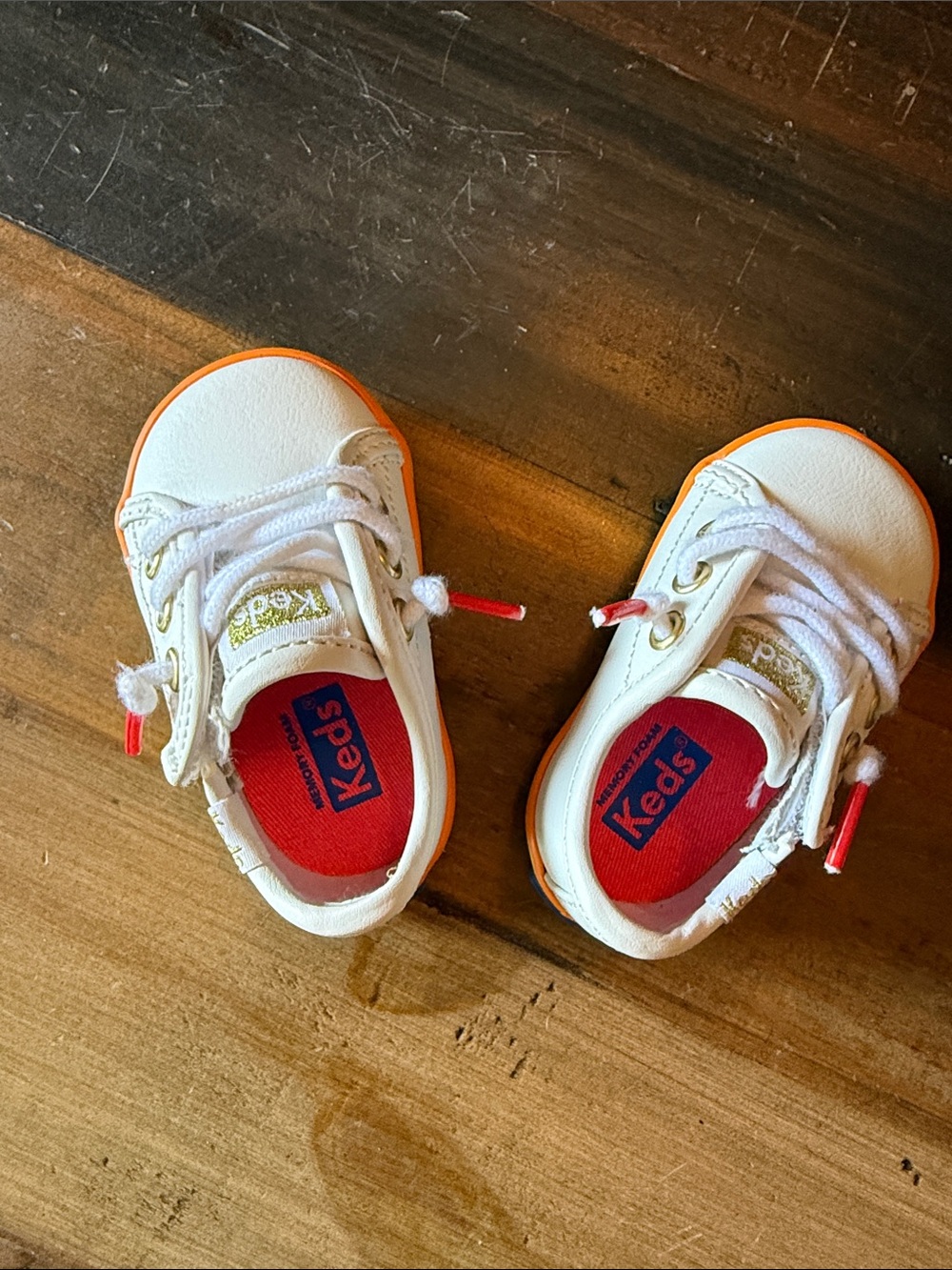 Keds White Kids Canvas Sneakers with Orange Accents